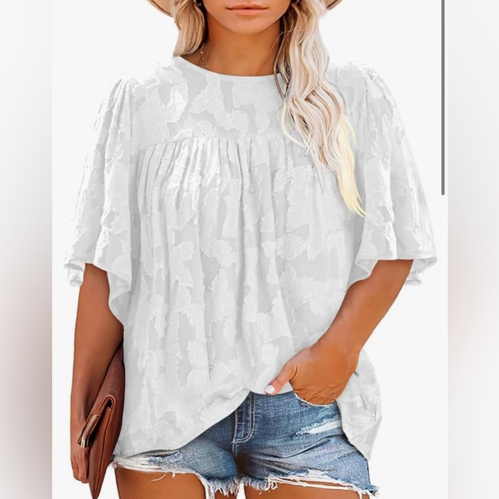 V-neck short- sleeve chiffon top